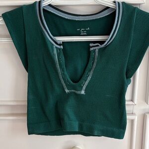 Urban Outfitters Teal Ribbed Top with Blue Trim